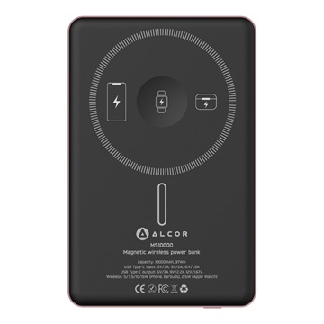 Alcor MS10000 Qi2 vezeték nélküli vésztöltő / külső akkumulátor 10000 mAh, 20 W - rózsa arany