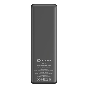Alcor SK10P vésztöltő / külső akkumulátor 20000 mAh, 100 W – szürke