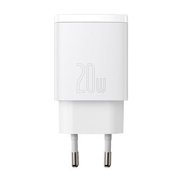 Baseus Compact hálózati gyorstöltő 20W, USB Type-C + USB Type-A, fehér