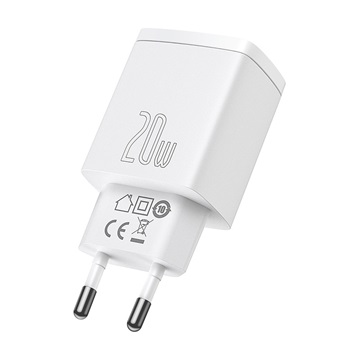 Baseus Compact hálózati gyorstöltő 20W, USB Type-C + USB Type-A, fehér
