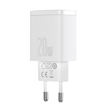 Baseus Compact hálózati gyorstöltő 20W, USB Type-C + USB Type-A, fehér