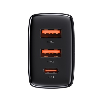 Baseus Compact hálózati gyorstöltő 30W, USB Type-C + 2×USB Type-A, fekete