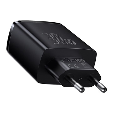 Baseus Compact hálózati gyorstöltő 30W, USB Type-C + 2×USB Type-A, fekete