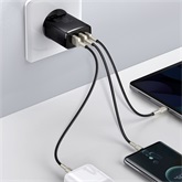 Baseus Compact hálózati gyorstöltő 30W, USB Type-C + 2×USB Type-A, fekete