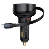 Baseus Enjoyment Pro autós gyorstöltő 60W, USB Type-A + USB Type-C automata behúzós kábel, fekete