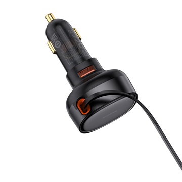 Baseus Enjoyment Pro autós gyorstöltő 60W, USB Type-A + USB Type-C automata behúzós kábel, fekete