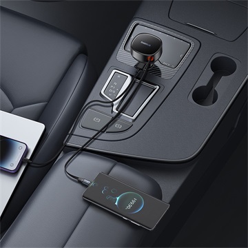 Baseus Enjoyment Pro autós gyorstöltő 60W, USB Type-A + USB Type-C automata behúzós kábel, fekete