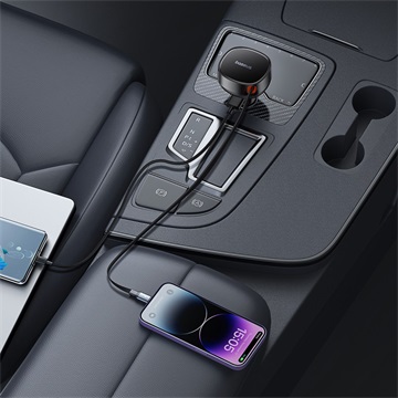 Baseus Enjoyment Pro autós gyorstöltő 55W, USB Type-A + iPhone automata behúzós kábel, fekete