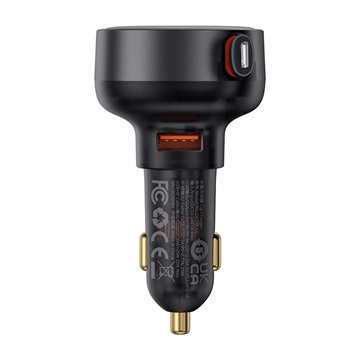 Baseus Enjoyment Pro autós gyorstöltő 55W, USB Type-A + iPhone automata behúzós kábel, fekete
