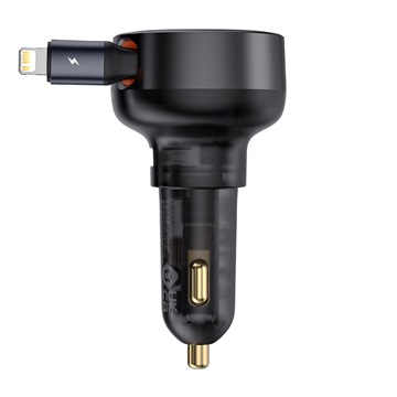 Baseus Enjoyment Pro autós gyorstöltő 55W, USB Type-A + iPhone automata behúzós kábel, fekete