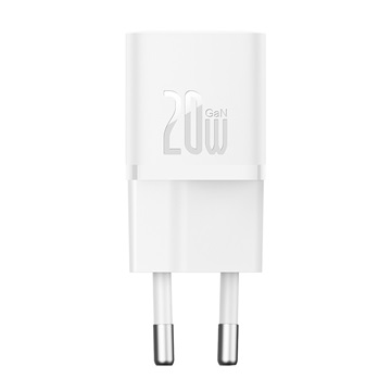 Baseus GaN5 Mini hálózati gyorstöltő 20W, USB Type-C, fehér + 100W USB Type-C, 1m kábel