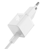 Baseus GaN5 Mini hálózati gyorstöltő 20W, USB Type-C, fehér + 100W USB Type-C, 1m kábel