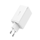 Baseus GaN6 Pro hálózati gyorstöltő 65W, 2×USB Type-C + 2×USB Type-A, fehér + 100W USB Type-C, 1m kábel