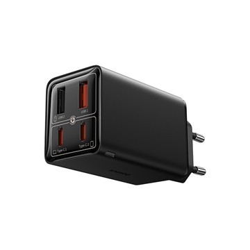 Baseus GaN6 Pro hálózati gyorstöltő 65W, 2×USB Type-C + 2×USB Type-A, fekete + 100W USB Type-C, 1m kábel