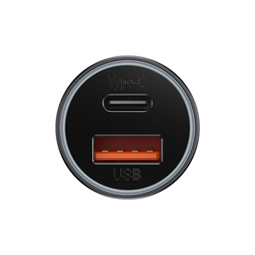 Baseus Golden Contactor Max autós gyorstöltő 60W, USB Type-A + USB Type-C, szürke