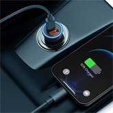 Baseus Golden Contactor Max autós gyorstöltő 60W, USB Type-A + USB Type-C, szürke