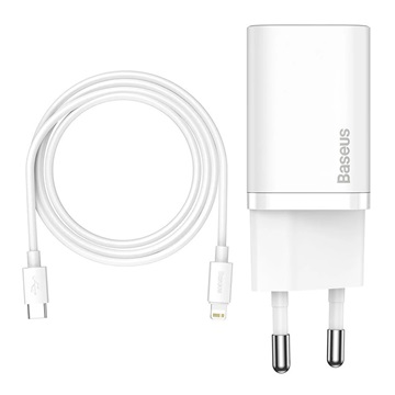 Baseus Super Si hálózati gyorstöltő 20W, USB Type-C, fehér + 100W USB Type-C – iPhone, 1m kábel