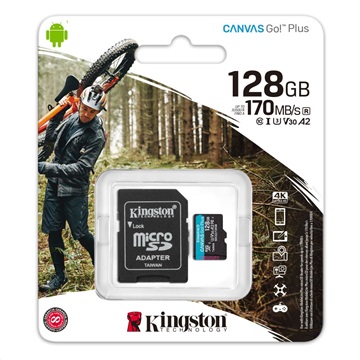 Kingston 128GB SD micro Canvas Go! Plus (SDXC Class 10 UHS-I U3) (SDCG3/128GB) memória kártya adapterrel