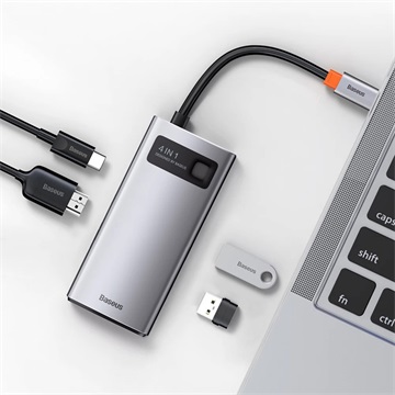 Baseus Metal Gleam 4-in-1 USB Type-C HUB dokkoló állomás, szürke