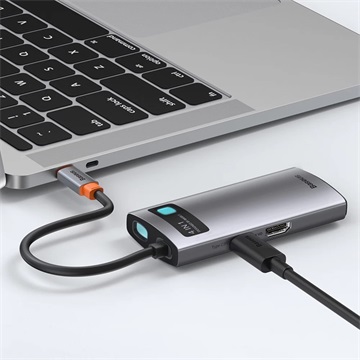 Baseus Metal Gleam 4-in-1 USB Type-C HUB dokkoló állomás, szürke