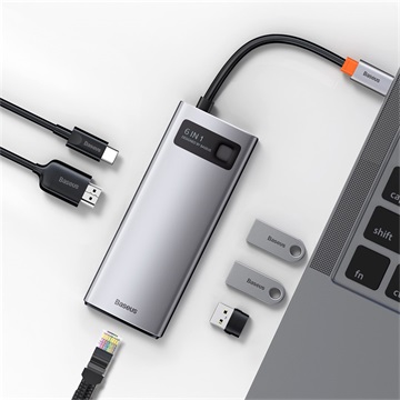 Baseus Metal Gleam 6-in-1 USB Type-C HUB dokkoló állomás, szürke