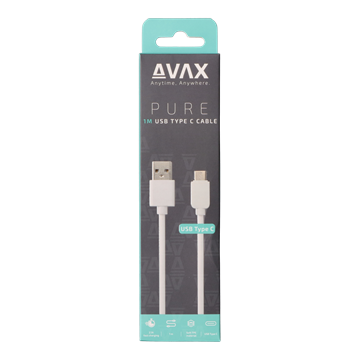 AVAX CB103W PURE USB A-Type C kábel, 2.1A, fehér - 1m