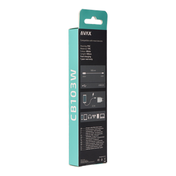 AVAX CB103W PURE USB A-Type C kábel, 2.1A, fehér - 1m