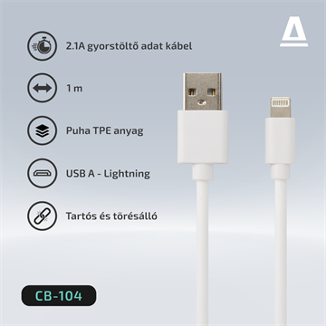 AVAX CB104W PURE USB A-Lightning kábel, 2.1A, fehér - 1m