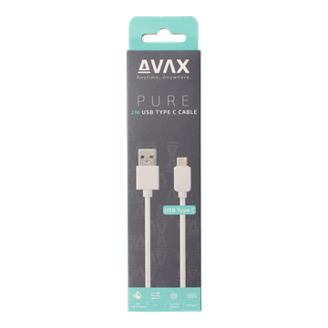 AVAX CB123W PURE USB A-Type C kábel, 2.1A, fehér - 2m