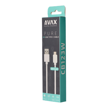 AVAX CB123W PURE USB A-Type C kábel, 2.1A, fehér - 2m