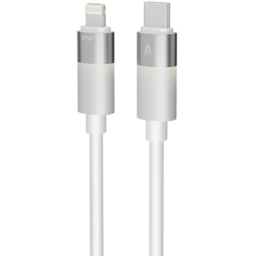 AVAX CB314 GLOWY 27W USB-C - Lightning gyorstöltő kábel, fehér - 1m