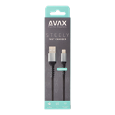 AVAX CB401G STEELY USB A-Lightning 20W gyorstöltő, sodorszálas kábel, 3A, acélszürke - 1,5m