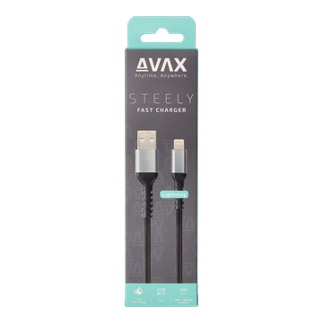 AVAX CB401G STEELY USB A-Lightning 20W gyorstöltő, sodorszálas kábel, 3A, acélszürke - 1,5m