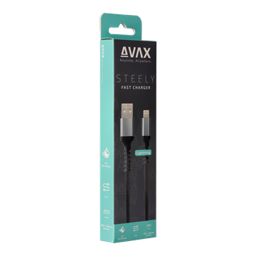 AVAX CB401G STEELY USB A-Lightning 20W gyorstöltő, sodorszálas kábel, 3A, acélszürke - 1,5m