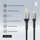 AVAX CB401G STEELY USB A-Lightning 20W gyorstöltő, sodorszálas kábel, 3A, acélszürke - 1,5m