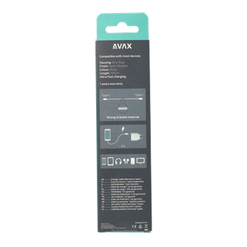 AVAX CB603B POWER+ LED Type C-Type C 140W gyorstöltő, sodorszálas kábel, 5A, fekete - 1m