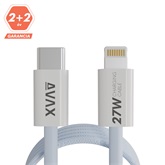 AVAX CB611LB MAGNETY 27W USB-C - LIGHTNING mágneses gyorstöltő kábel, fonott, világoskék - 1m