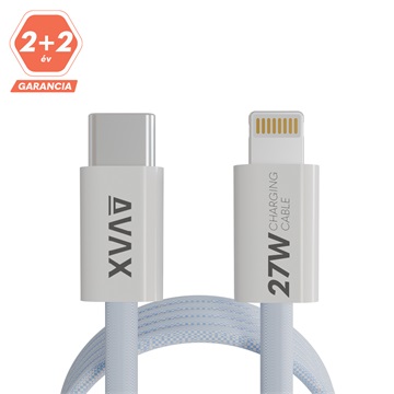 AVAX CB611LB MAGNETY 27W USB-C - LIGHTNING mágneses gyorstöltő kábel, fonott, világoskék - 1m