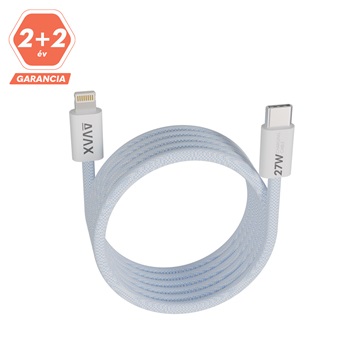 AVAX CB611LB MAGNETY 27W USB-C - LIGHTNING mágneses gyorstöltő kábel, fonott, világoskék - 1m