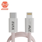 AVAX CB611P MAGNETY 27W USB-C - LIGHTNING mágneses gyorstöltő kábel, fonott, rózsaszín - 1m