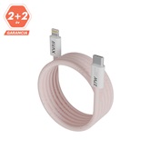 AVAX CB611P MAGNETY 27W USB-C - LIGHTNING mágneses gyorstöltő kábel, fonott, rózsaszín - 1m