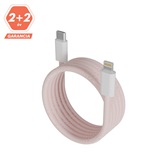 AVAX CB611P MAGNETY 27W USB-C - LIGHTNING mágneses gyorstöltő kábel, fonott, rózsaszín - 1m