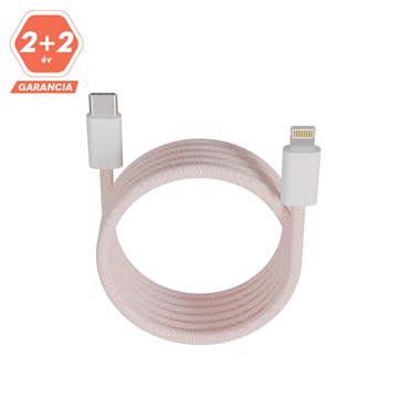 AVAX CB611P MAGNETY 27W USB-C - LIGHTNING mágneses gyorstöltő kábel, fonott, rózsaszín - 1m