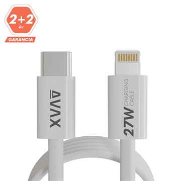 AVAX CB611W MAGNETY 27W USB-C - LIGHTNING mágneses gyorstöltő kábel, fonott, fehér - 1m