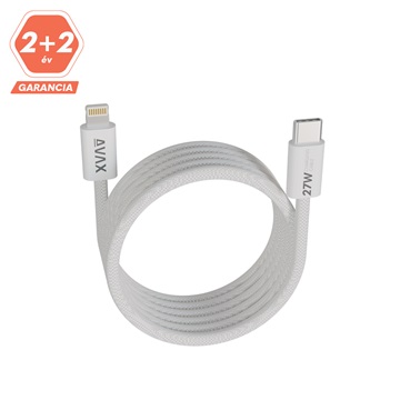 AVAX CB611W MAGNETY 27W USB-C - LIGHTNING mágneses gyorstöltő kábel, fonott, fehér - 1m