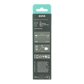 AVAX CB621 CREAMY+ USB A - Type C gyorstöltő kábel, 2.4A, fehér-ezüst - 1,5m