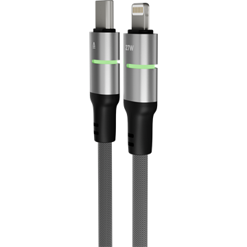 AVAX CB637 STEELY LED 27W USBC–Lightning fonott töltőkábel, fekete - 3m
