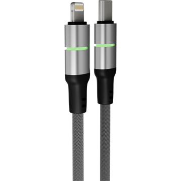 AVAX CB637 STEELY LED 27W USBC–Lightning fonott töltőkábel, fekete - 3m