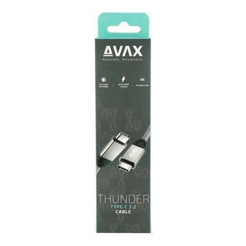 AVAX CB901 THUNDER 3.2 Type C 100W/10Gbps fonott kábel, viharszürke - 1m