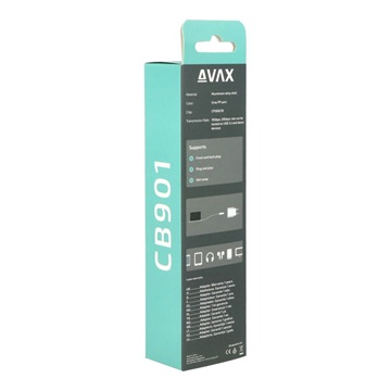 AVAX CB901 THUNDER 3.2 Type C 100W/10Gbps fonott kábel, viharszürke - 1m